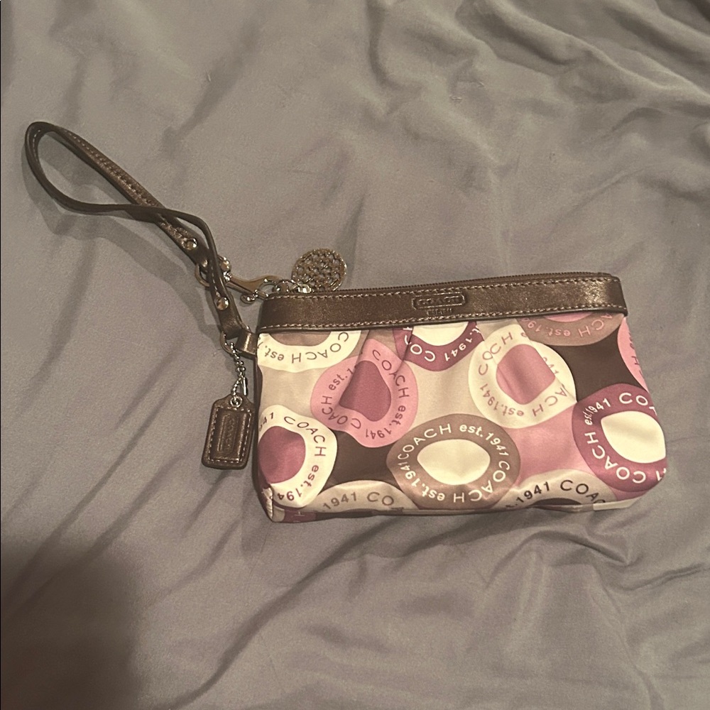 Coach Pink Brown Signature Wristlet